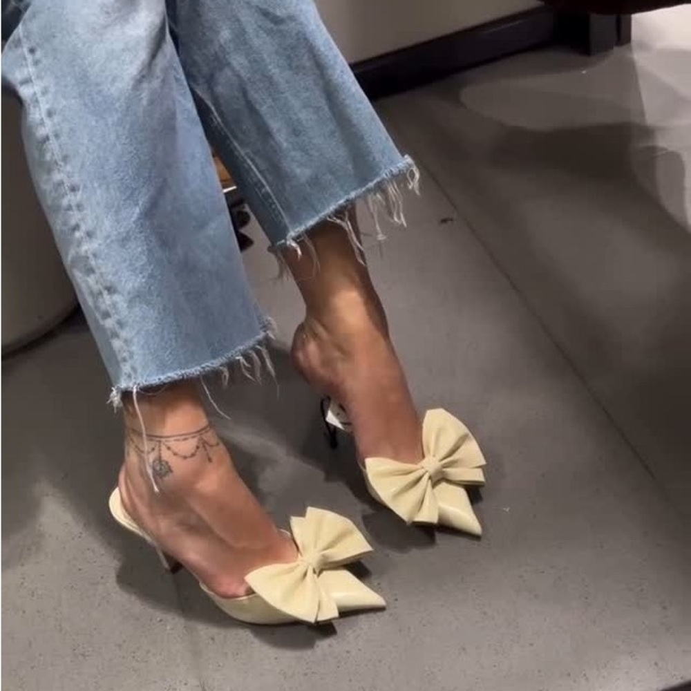 Zara White Slingback Bow Heels